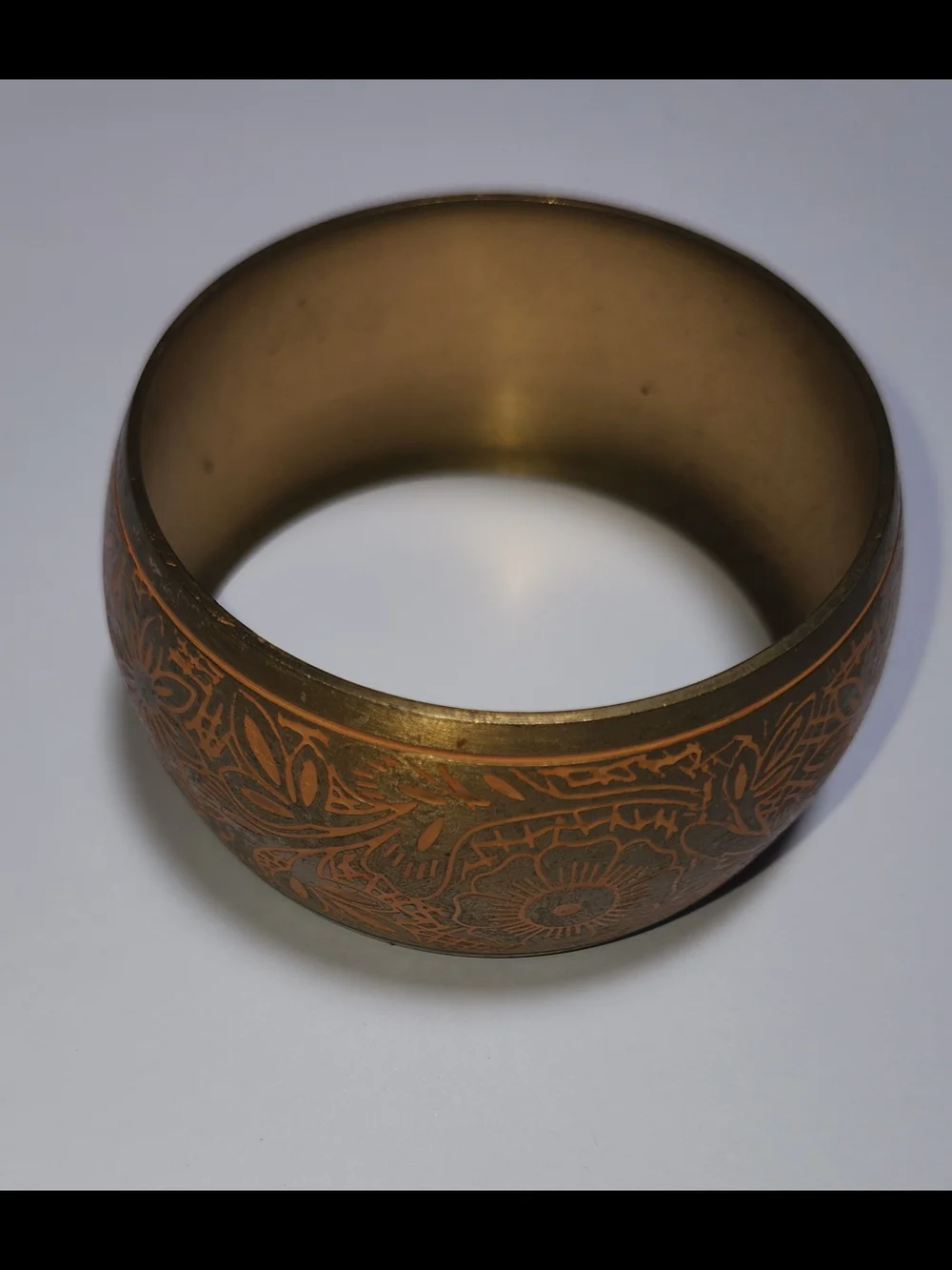 Gold Floral Etched Wide Bangle Bracelet